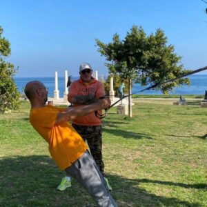 Personal (group) fitness training on the beach