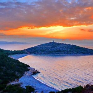 Yoga at sunset on the beautiful beach of Trachili beach