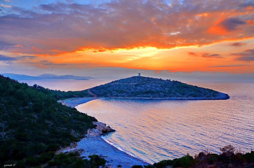 Yoga at sunset on the beautiful beach of Trachili beach